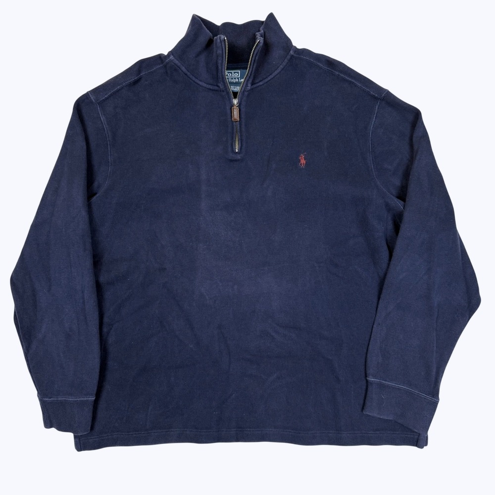 Polo Ralph Lauren Ribbed Quarter Zip XL Pullover Navy Blue Cotton Preppy Classic